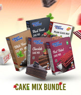 Crust N Crumb Cake mix Combo bundle with various flavors on a gradient background