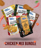 Crust N Crumb Chicken mix packages combos with a pink background